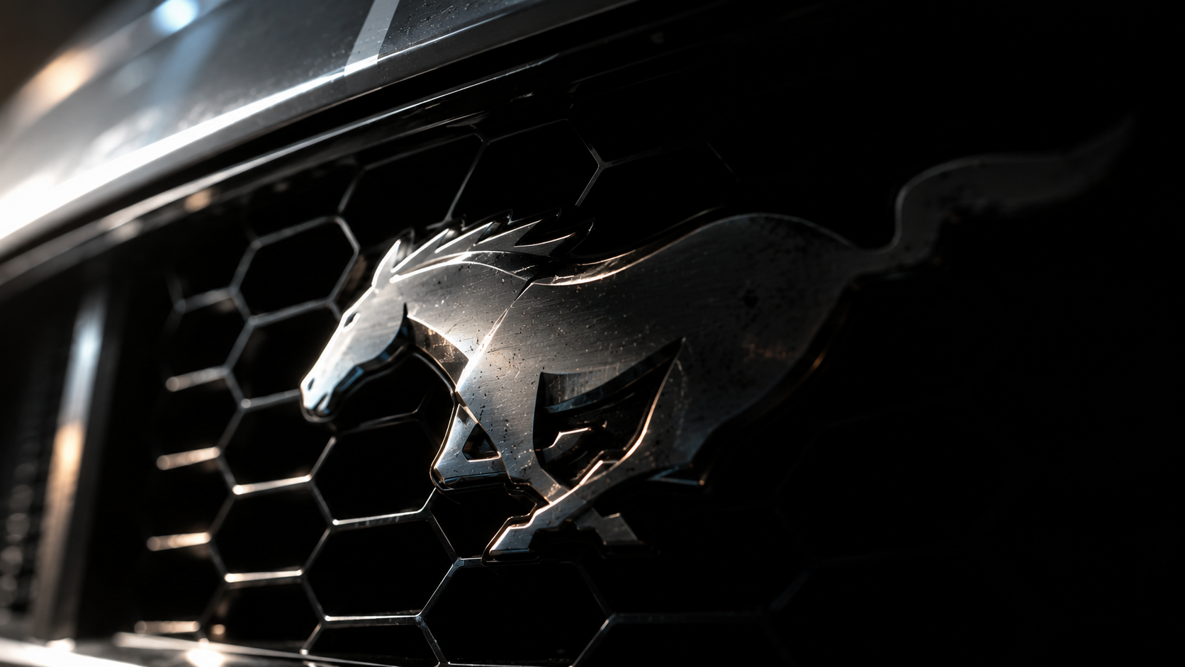 Chrome muscle car emblem detail
